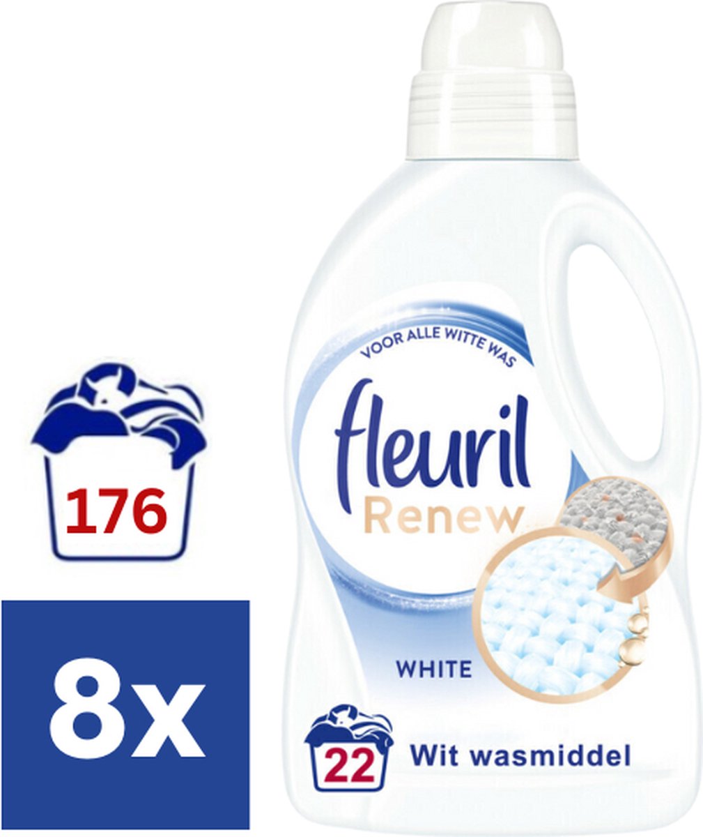 Fleuril Renew & Repair White Vloeibaar Wasmiddel (Voordeelverpakking) - 8 x 1.32 l (176 wasbeurten)