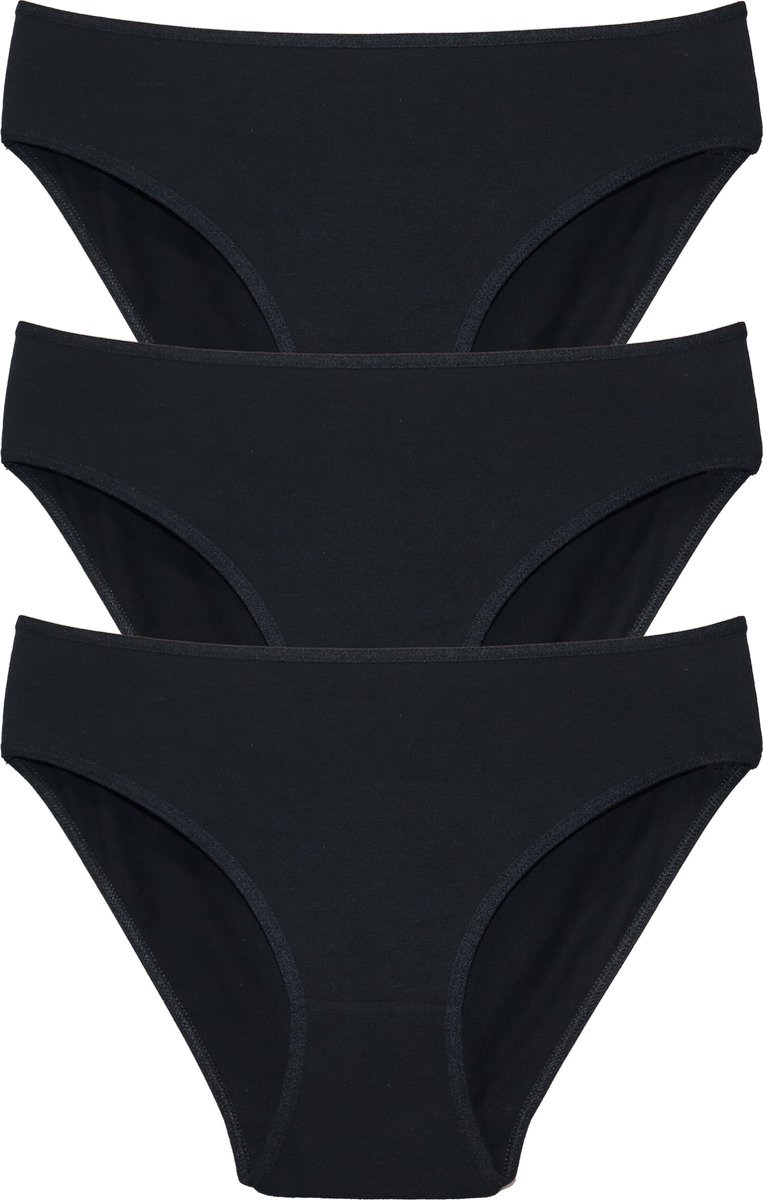 Vanilla - Ondergoed dames, Dames slip, Lingerie, Slips - 3 stuks - Egyptisch katoen - Zwart - XL
