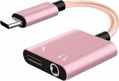 YAOMAISI Q17 12cm 2.4A-uitgang 3.5mm vrouwelijk + USB-C / Type-C vrouwelijk naar USB-C / Type-C mannetje Opladen + Audio-adapter, voor Galaxy S8 & S8 + / LG G6 / Huawei P10 & P10 Plus / Onepl