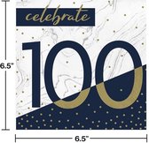 Servetten 100jaar navy- gold Celebrate 16st 100 jarige- versiering