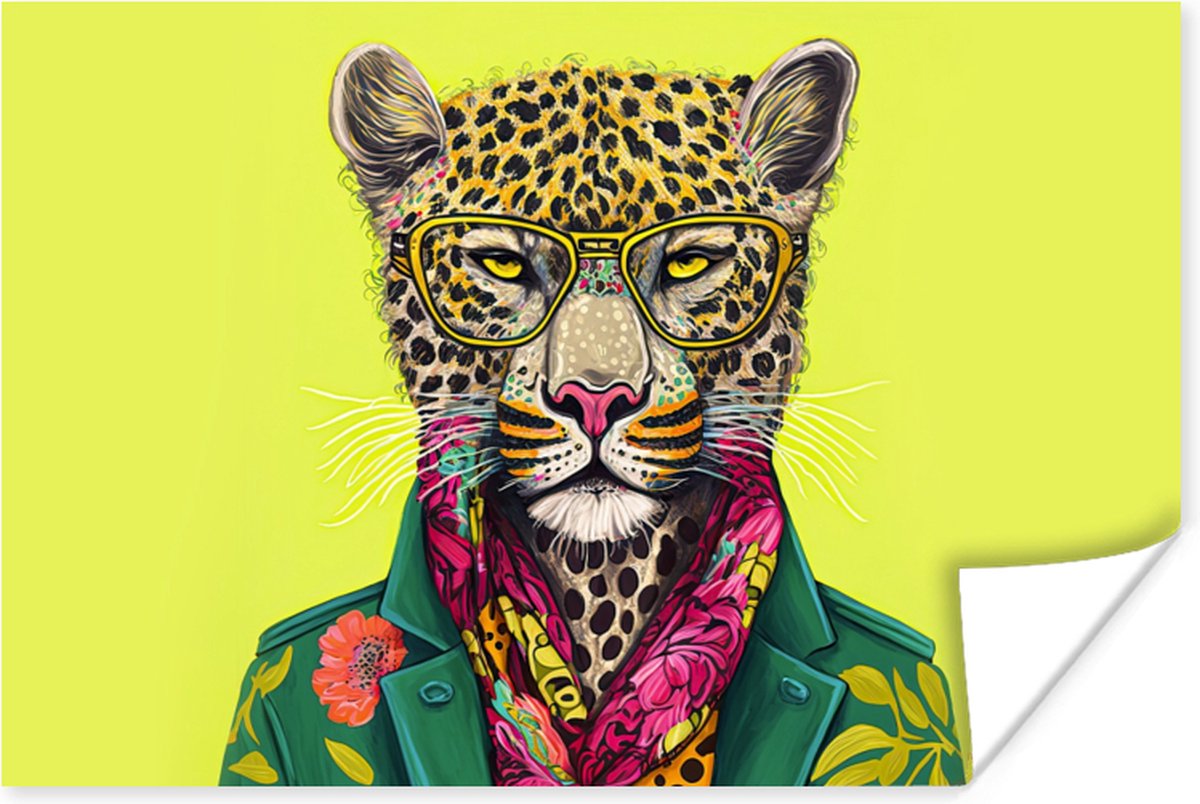 Poster Panter - Dier - Bril - Kleuren - 90x60 cm