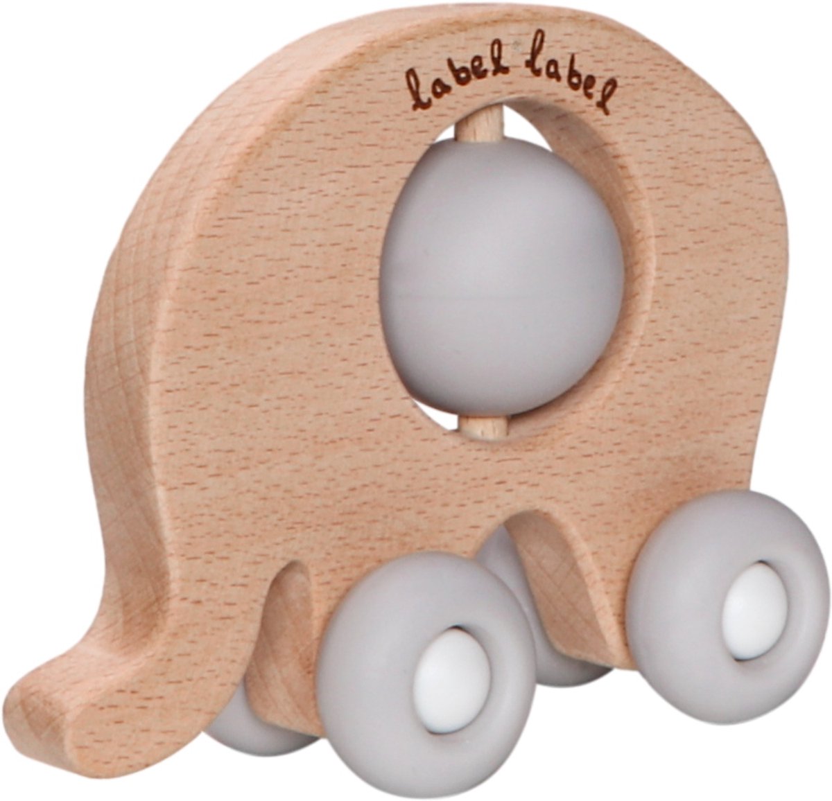 Label Label Olifant Grijs Hout & Silicone Bijtspeeltje op Wielen LLST-15249