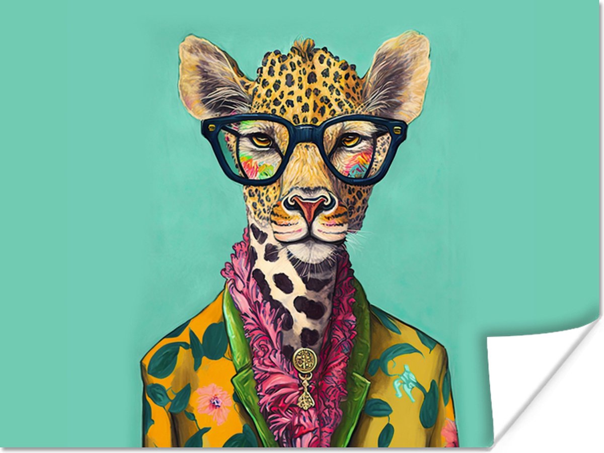 Poster Bladeren - Bril - Giraffe - Dieren - Design - 120x90 cm