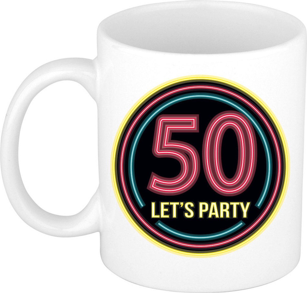 Bellatio Decorations Verjaardag mok / beker - Lets party 50 jaar - neon - 300 ml