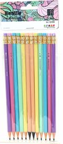 Kleurpotloden met gum set - multi kleuren - 12x stuks - tekenen voor kinderen/volwassenen