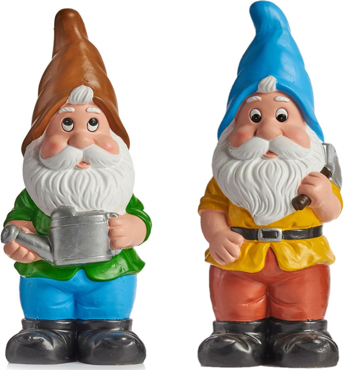 Tuinkabouter beeldjes - set van 2x - Keramiek - 24.5 cm - blauw/bruin