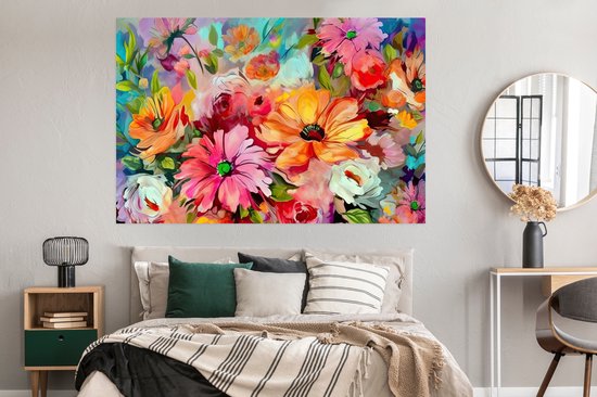 Poster Fleurs - Coloré - Art - Peinture à l'huile - 180x120 cm XXL