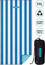 LAY ON ME® Classic - Strandlaken 80x160 cm - lichtgewicht strandhanddoek - zandvrij badlaken - microvezel reishanddoek met blauwe strepen