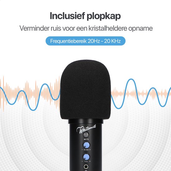 Whitemill Condensator microfoon met Tripod - USB - Gaming - Podcast - PC - Met popkap en ruisfilter - Zwart - Whitemill