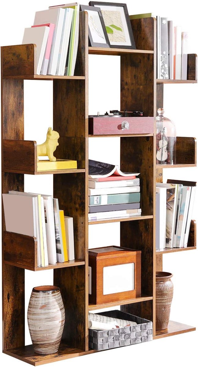 MAZAZU MIRA Home - Boekenkast - Vakkenkast - Hout - Bruin/zwart - 74x29.6x154.5
