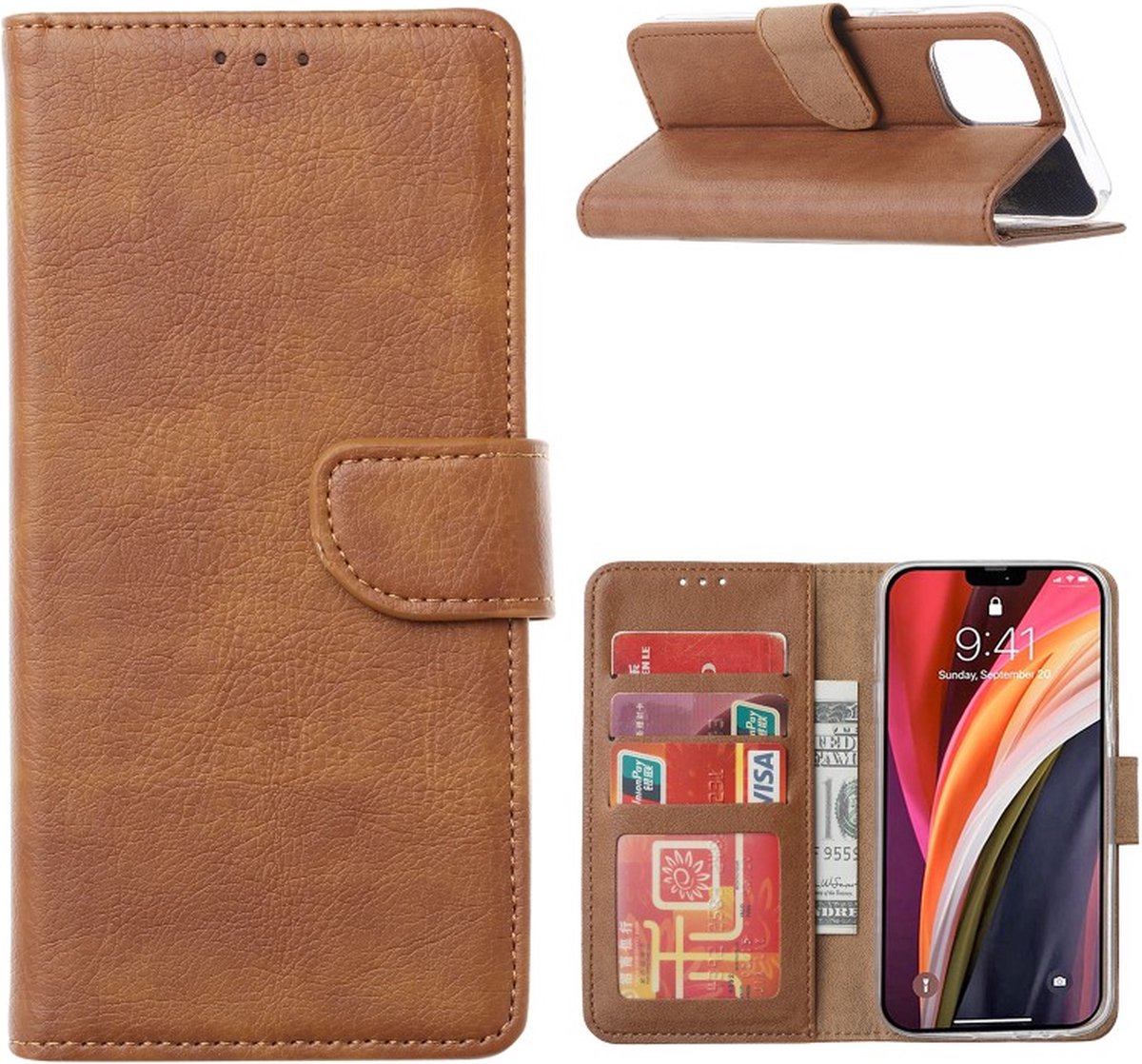 Cityhoesje - iPhone 12 Pro Max – Bookcase incl. Pasjeshouder - Lichtbruin