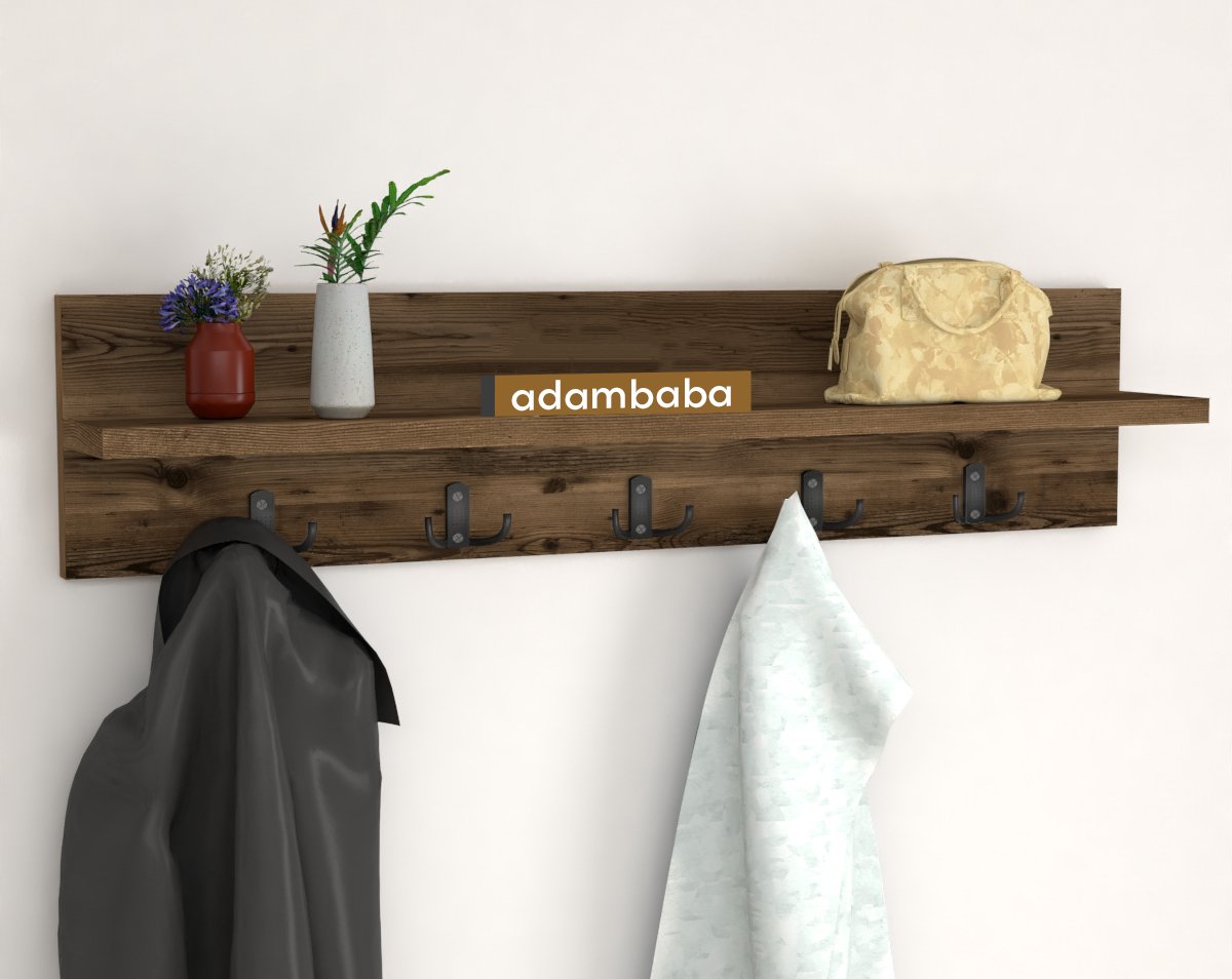adambaba - Kapstok - Wandkapstok - Wandplank - Bruin - 80 cm