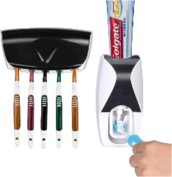 Automatische tandpasta-dispenserpers, multifunctionele elektrische tandenborstelhouder, tandenborstels Cosmetische organizer voor badkamerfamilie, 4 tandenborstelsleuven, geschikt voor kinderen en vol
