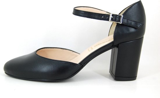 Stravers Zwarte Leren Pumps met Bandje Blokhak Maat 44 Grote