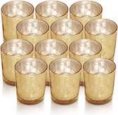 Gold Glass Tea Light Holder Set of 12 Spotted Tea Light Glasses Gift Candle Holder Decoration for Birthday, Party, Wedding, Celebration, Household, Catering (Gold)