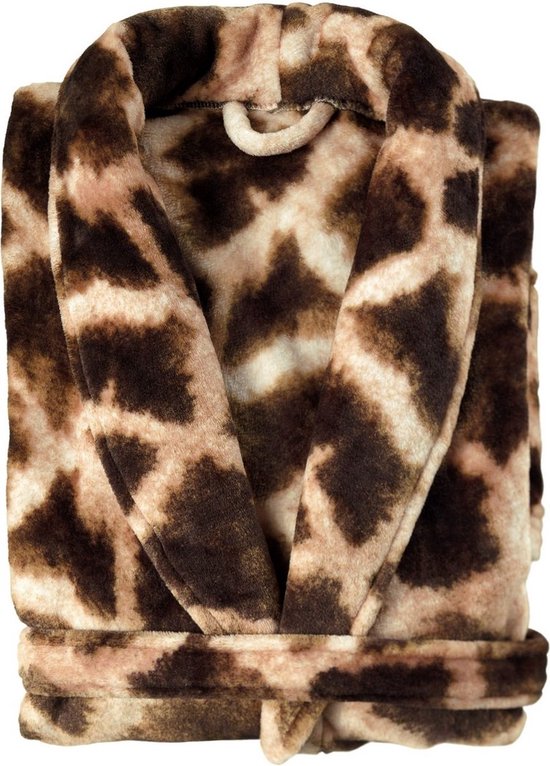 Stijlvolle fleece dames badjas Giraffe maat S - superzacht en comfortabel - lang model - met ceintuur, zakken en een kraag