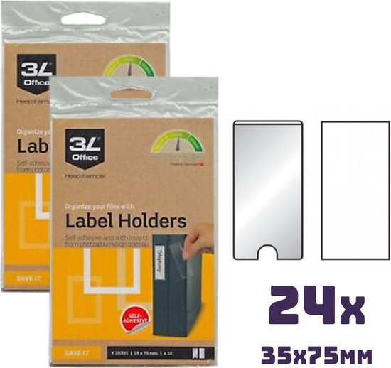 3L Label Holders 35 x 75mm Zelfklevend met insteekkaartjes - 12 Stuks - 3L