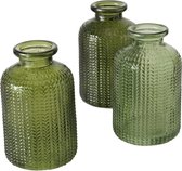 Decoratie set van 3 van glas in flesvorm met groen, donkergroen en lichtgroen