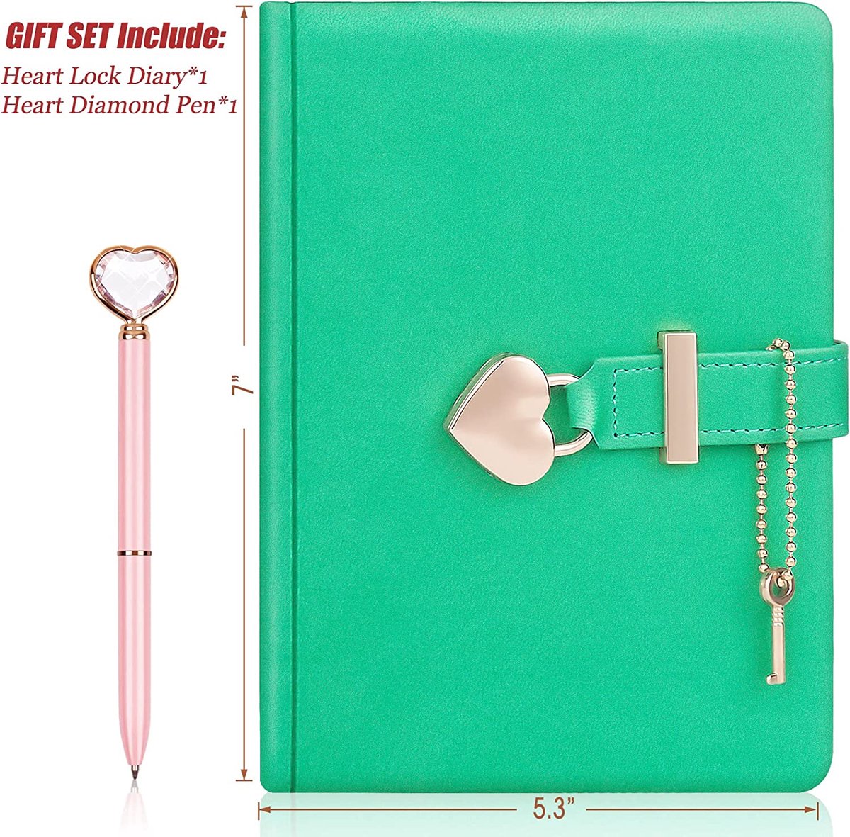 Journal intime avec serrure et clé Plus Diamond cœur, carnet A5 avec  cadenas en cœur