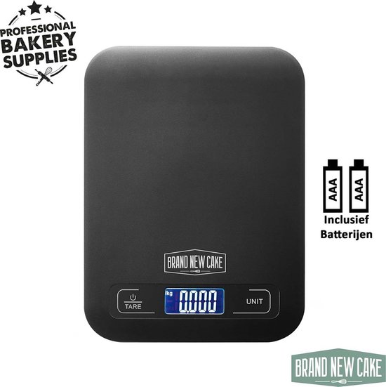BrandNewCake® Digitale Keukenweegschaal - 1g tot 5 kg - Tarra Functie - 18 x 14 cm - Weegschaal Keuken Digitaal - Inclusief Batterijen - Zwart