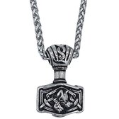 Tesoro Mio Michel – Stoere Viking Ketting - Thor's Hamer Met Fenrir Wolf Symbool - Edelstaal L 60 cm, B 4 mm - Hanger 3.7 x 2.5 cm