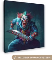 Canvas Schilderij Clown - Horror - Mes - Kleding - Portret - 50x50 cm - Wanddecoratie