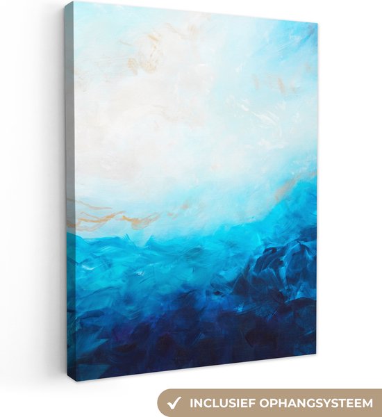 Canvas Schilderij Blauw - Zee - Abstract - Verf - 60x80 cm - Wanddecoratie