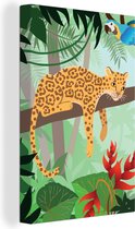 Canvas Schilderij Jungle dieren - Toekan - Jongens - Meiden - Luipaard - 80x120 cm - Wanddecoratie