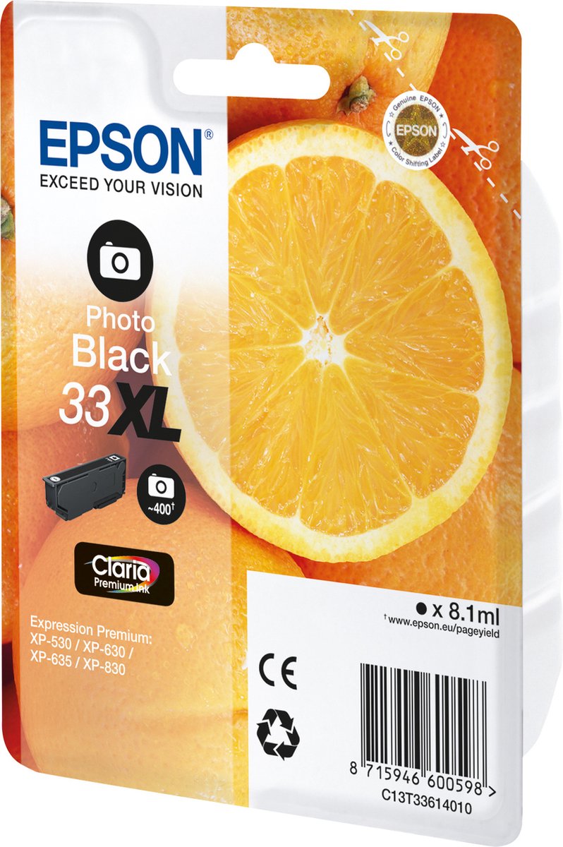 Epson Singlepack Photo Black 33XL Claria Premium Ink C13T33614012, 'Sinaasappelen'