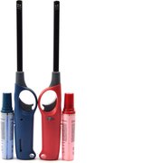 Briquet à gaz avec recharge 2X Rouge et Blauw - Briquet rechargeable rechargeable - Protection enfant - Réglage de la flamme - Indicateur de carburant