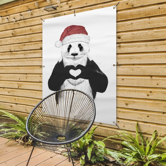 Affiche de jardin - Toile de jardin - Posters de jardin extérieur - Panda - Bonnet de Noel - Coeur - Amour - 90x120 cm - Jardin