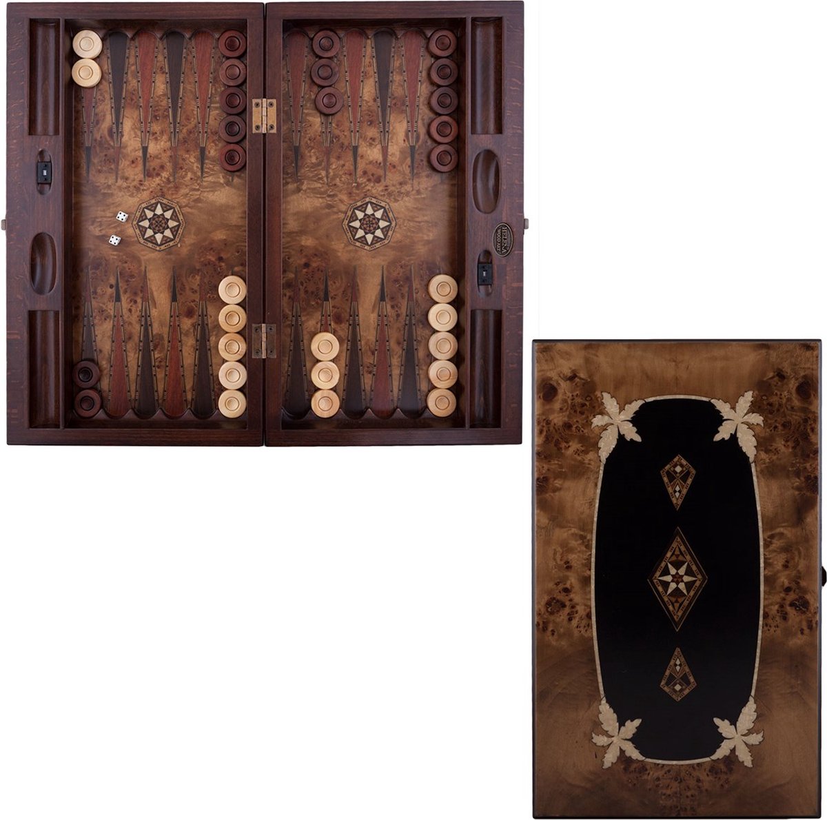 Backgammon - Tavla - Handgemaakt - Hout - Luxe uitgave - 52 x 30 x 7,5 cm