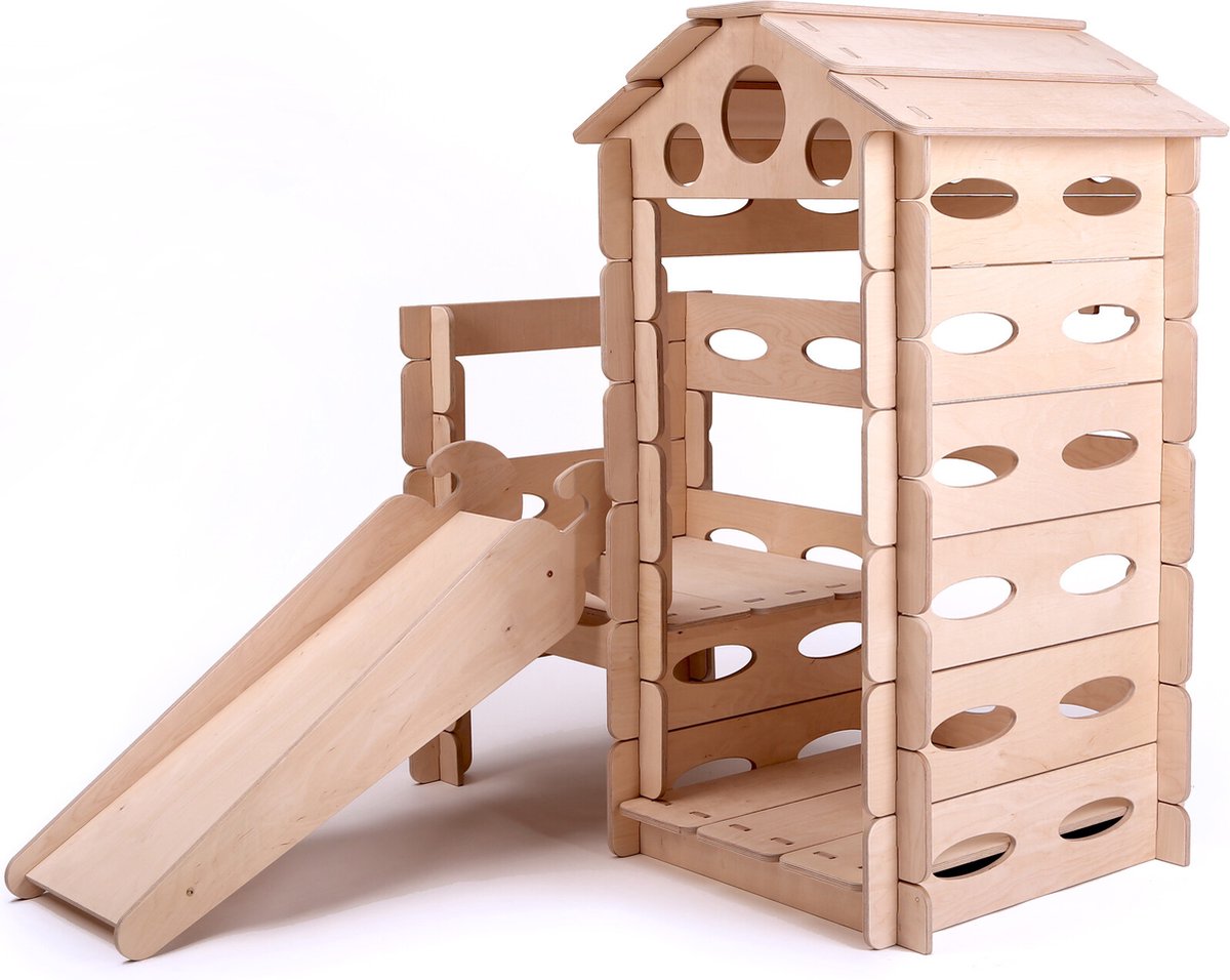 Montessori Houten Speelhuisje met Glijbaan – Creatief Binnen Speelgoed voor Kinderen