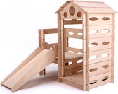 Montessori houten speelhuisje met glijbaan