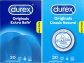 Durex - 40 Condooms voor Comfort en Vertrouwen - Classic Natural 20st - Extra Safe 20st - Voordeelverpakking