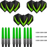 Darts Set - 18-delig - Maxgrip - 3 sets - dart shafts - zwart-groen - short - 3 sets - Vista-X - dart flights