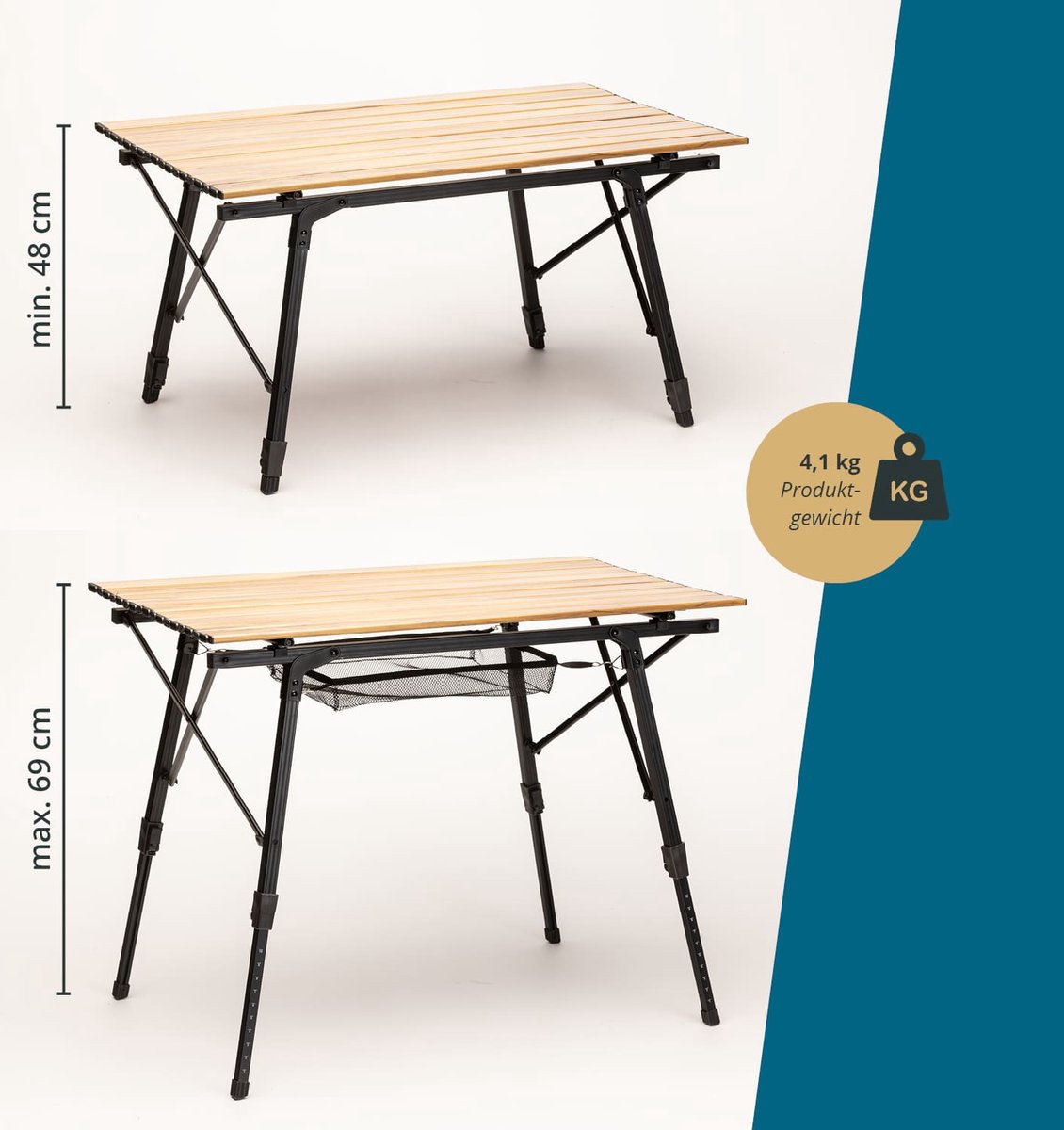 OneTigris Campmate Campingtafel, opvouwbaar, klaptafel, klein, opvouwbaar, outdoor tafel, ultralicht, draagbaar, inklapbaar, draagvermogen tot 30 kg, voor outdoor, wandelen (coyote bruin