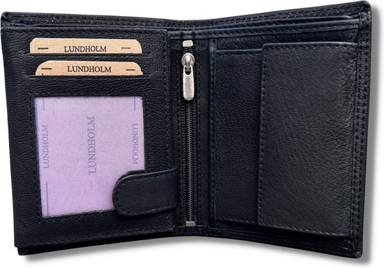 Lundholm leren portemonnee heren zeer soepel nappa leer - billfold model staand zwart met RFID anti-skim bescherming