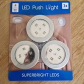 Luxe zilverkleurige zelfklevende LED druklampen - Set van 3 - Werkt op batterijen - Push Light - Druk Lamp - Licht voor voorraadkasten, caravans, tenten, auto's en boten