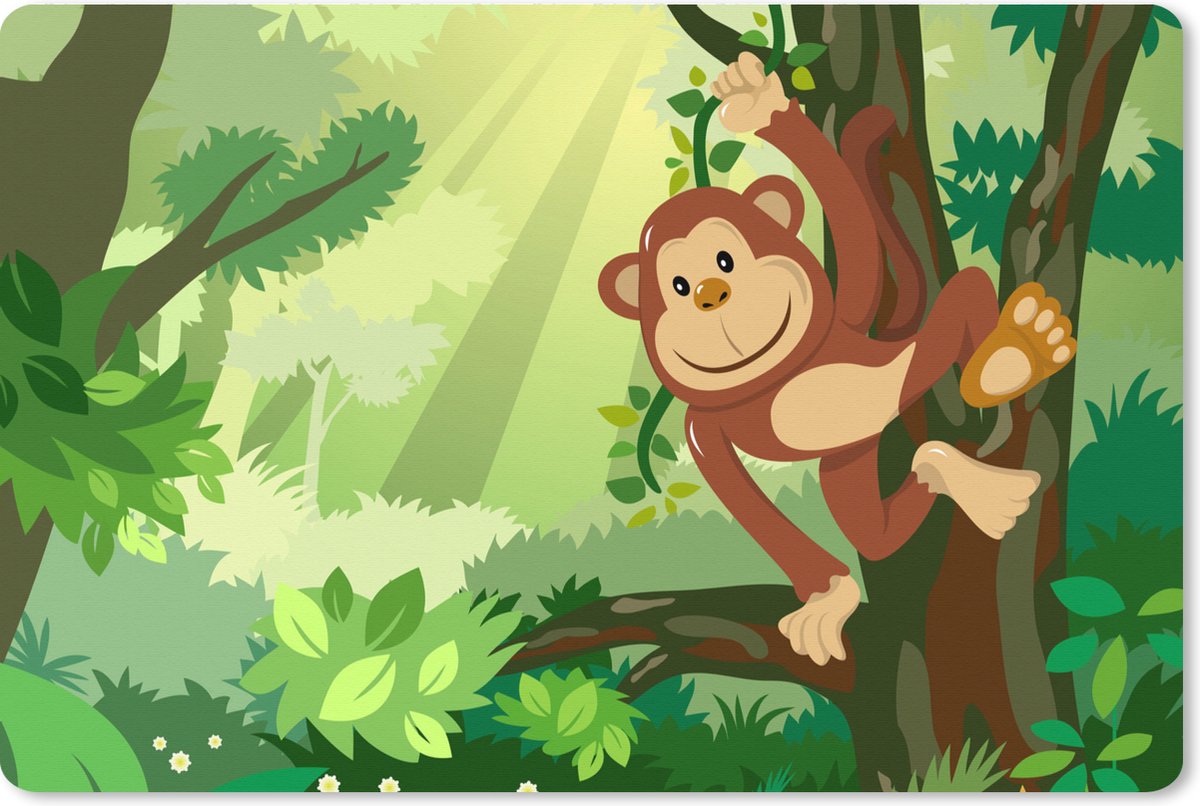 Muismat XXL 120x80 cm - Bureau onderlegger - Bureau mat Aap - Jungle - Jongens - Meisjes - Bloemen - Kids - Bureaumat - Gaming mousepad xl - Bureaulegger groot - Computer deskmat