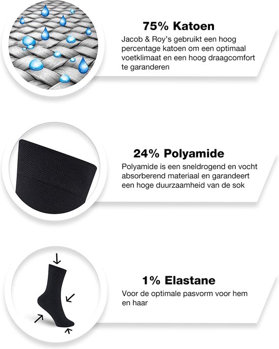 Jacob & Roy's 9 Paires de Chaussettes Noir/Bleu/Gris - Chaussettes - Hommes & Femmes - Coton - Taille 43-46 - Chaussettes - Sans Couture