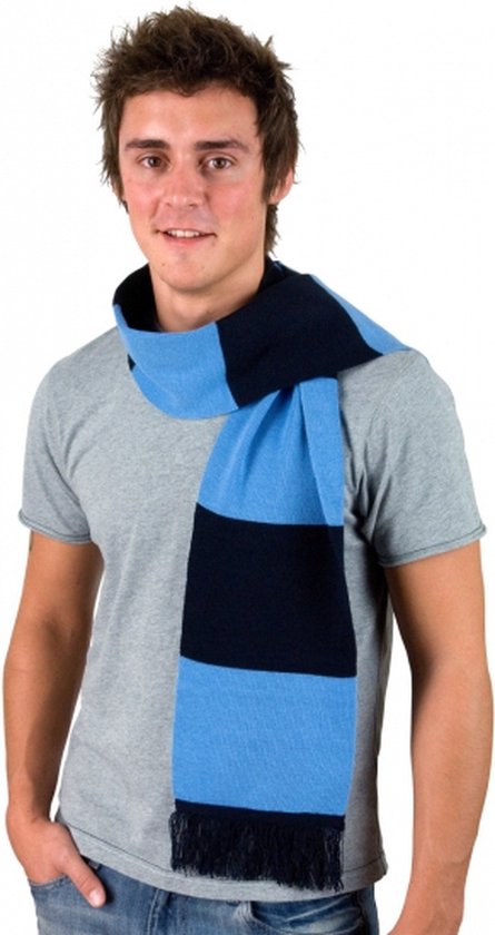 Gestreepte sjaal navy met lichtblauw