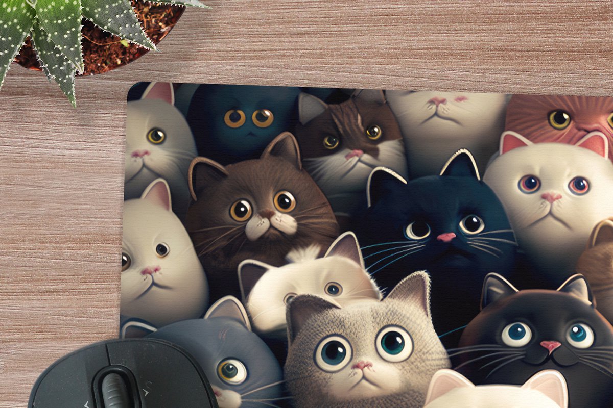 Muismat XXL 80x80 cm - Bureau onderlegger - Bureau mat Katten - Dieren - Poes - Design - Meiden - Jongens - Bureaumat - Gaming mousepad xl - Bureaulegger groot - Computer deskmat
