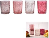 Cactula glazen tumbler glazen in roze tinten 4 stuks met relief