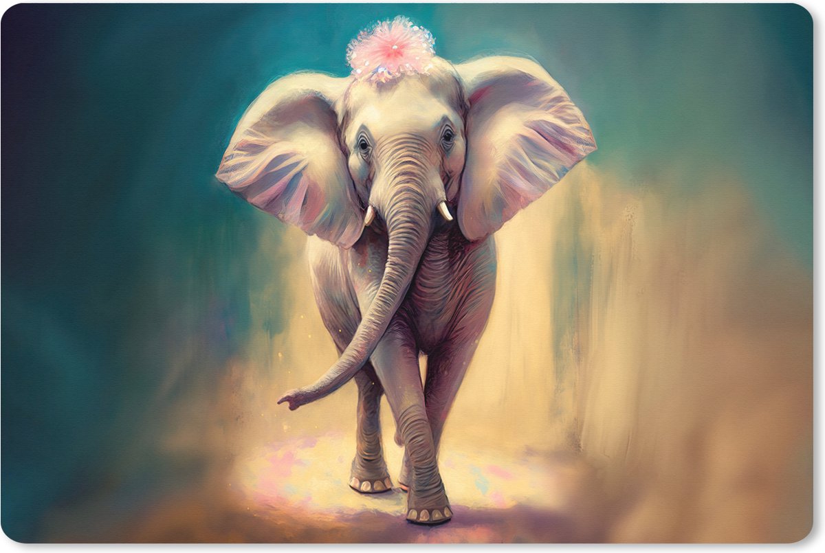 Muismat XXL 90x60 cm - Bureau onderlegger - Bureau mat Olifant - Dieren - Verf - Bloemen - Portret - Kinderen - Bureaumat - Gaming mousepad xl - Bureaulegger groot - Computer deskmat