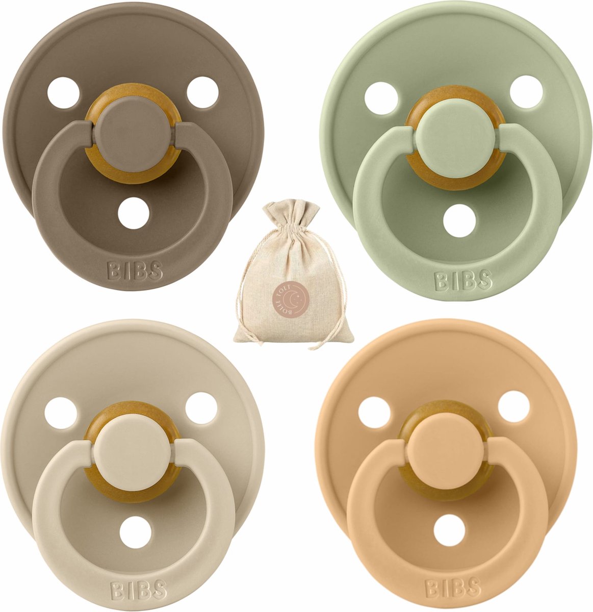 Goedkoopste BIBS fopspenen - T1 -Dark Oak, Sage, Vanilla & Desert Sand -0-6 maanden - spenen - speen - fopspeen - BolleToet speenzakje