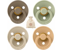 Product: BIBS fopspenen - T1 -Dark Oak, Sage, Vanilla & Desert Sand -0-6 maanden - spenen - speen - fopspeen - BolleToet speenzakje, van het merk BIBS