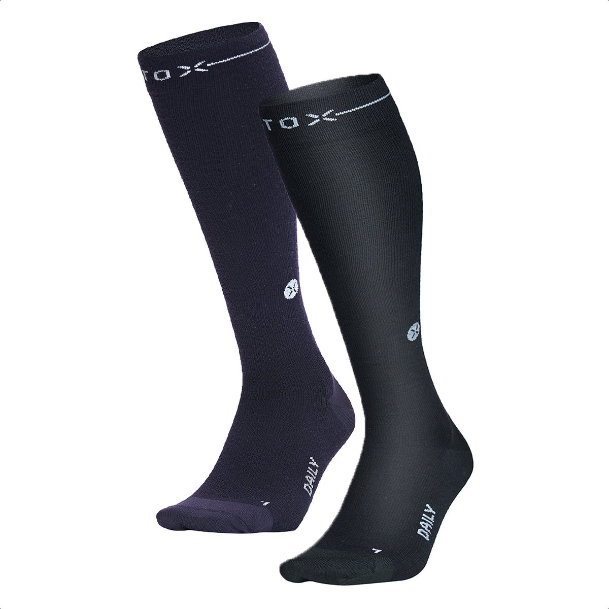 STOX Energy Socks Merino Everyday Sokken Heren - 2 Pack - Compressiekousen - Zwart / Donkerblauw - Merino Wol Compressie Sokken - Naadloos - Steunkousen - Maat: 40-44 (2 paar)
