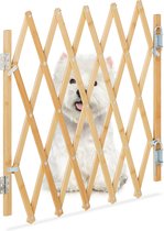 Relaxdays uitschuifbaar hondenhekje - bamboe - 17 - 96 cm - honden traphekje binnen - deur