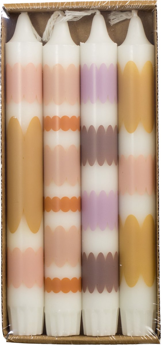 Rustik Lys Stearine dinerkaarsen 'Flower Power' (Set van 4, Ø 2.2 x 19cm) Multicolor